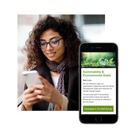 stakeholder looking at her phone on background and screenshot of an email on a mobile phone